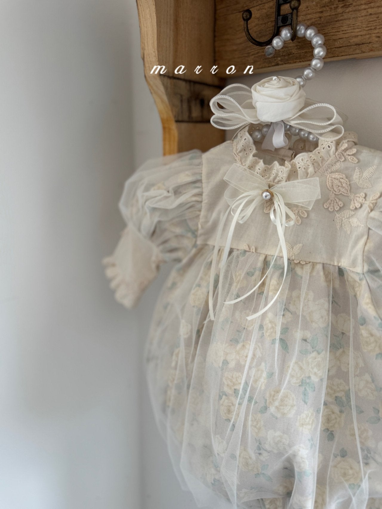 ［marron］Rosa organza puff rompers