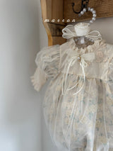 ［marron］Rosa organza puff rompers