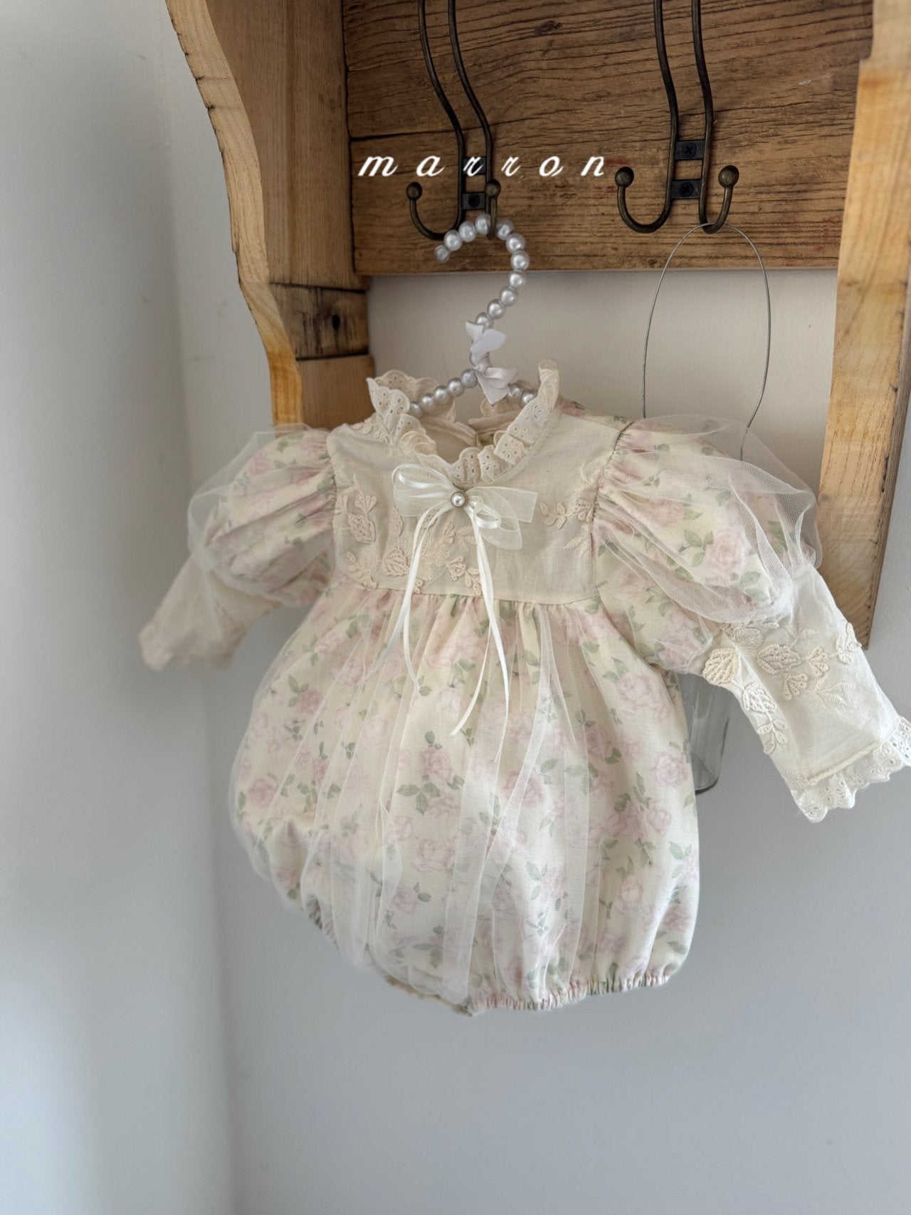 ［marron］Rosa organza puff rompers
