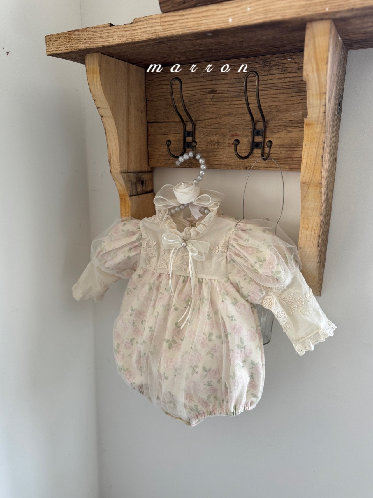 ［marron］Rosa organza puff rompers