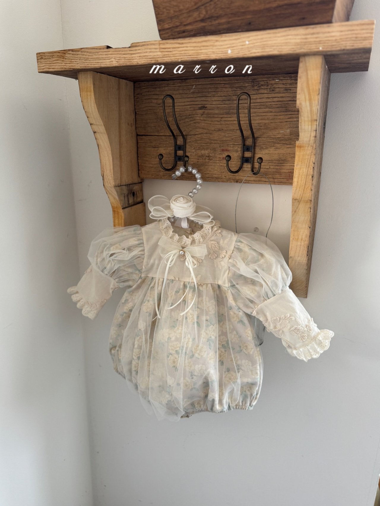 ［marron］Rosa organza puff rompers