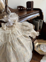 ［marron］Rosa organza puff rompers