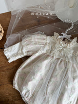 ［marron］Rosa organza puff rompers