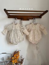 ［marron］Rosa organza puff rompers