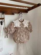 ［marron］Petit ribbon collar rompers