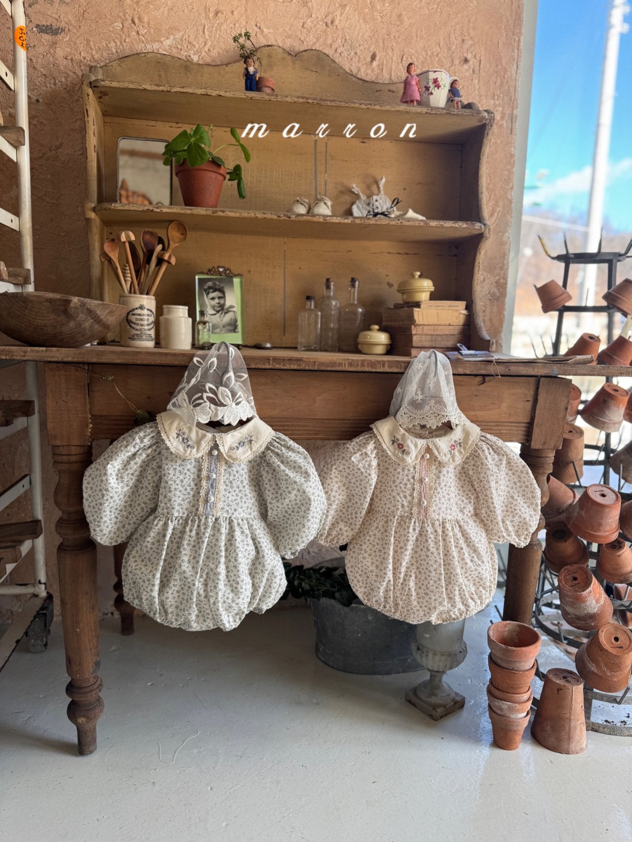 ［marron］Mimosa flower collar rompers