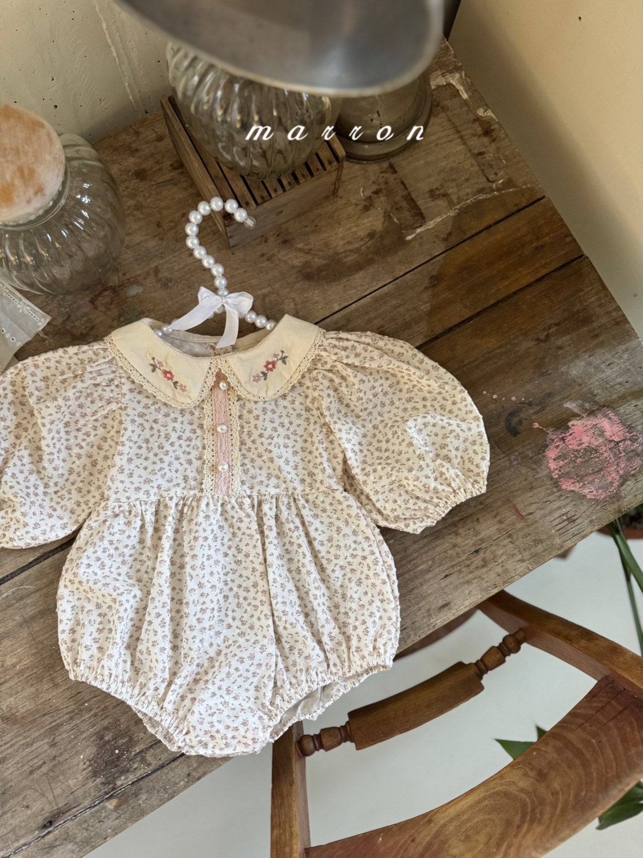 ［marron］Mimosa flower collar rompers