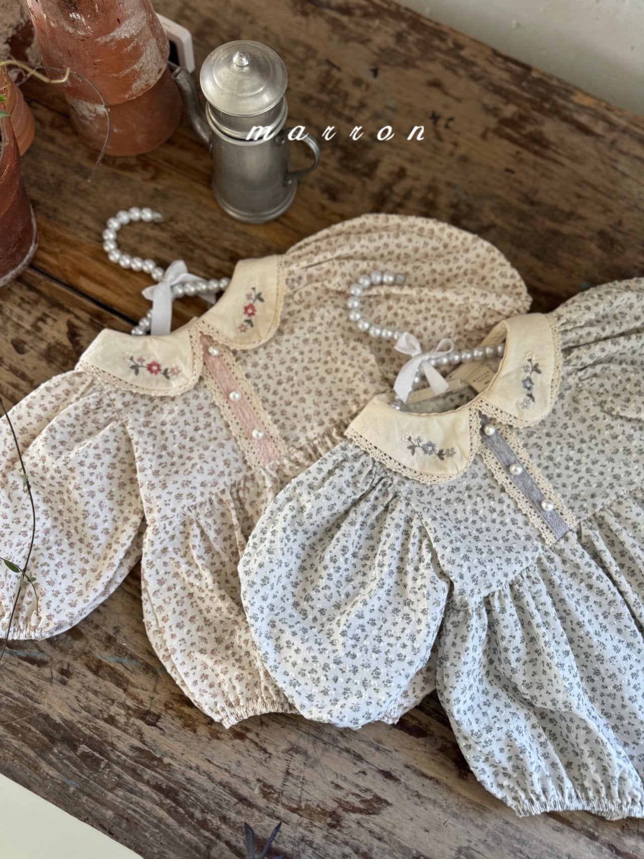 ［marron］Mimosa flower collar rompers