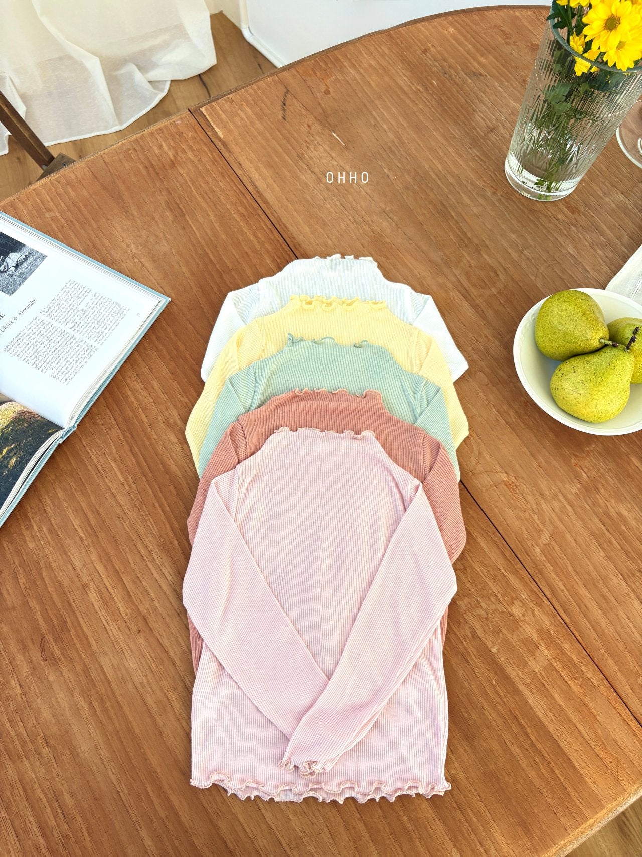 ［ohho］Dove rib mellow tops