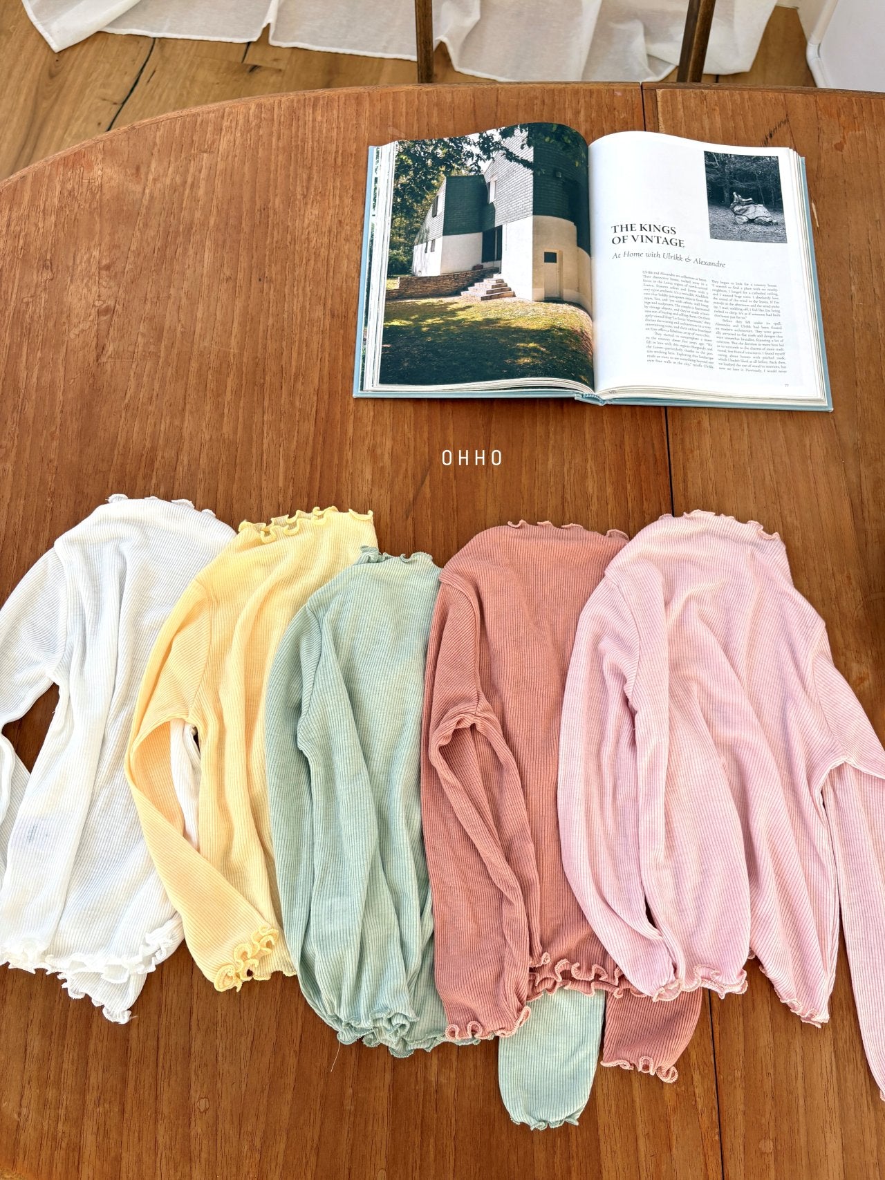 ［ohho］Dove rib mellow tops