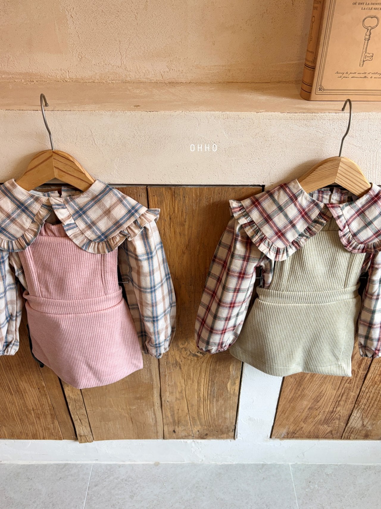 ［ohho］Check frill collar blouse