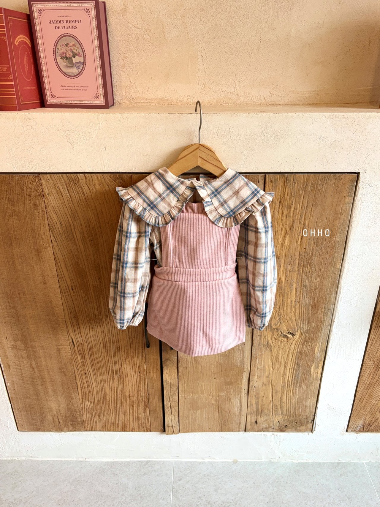 ［ohho］Check frill collar blouse