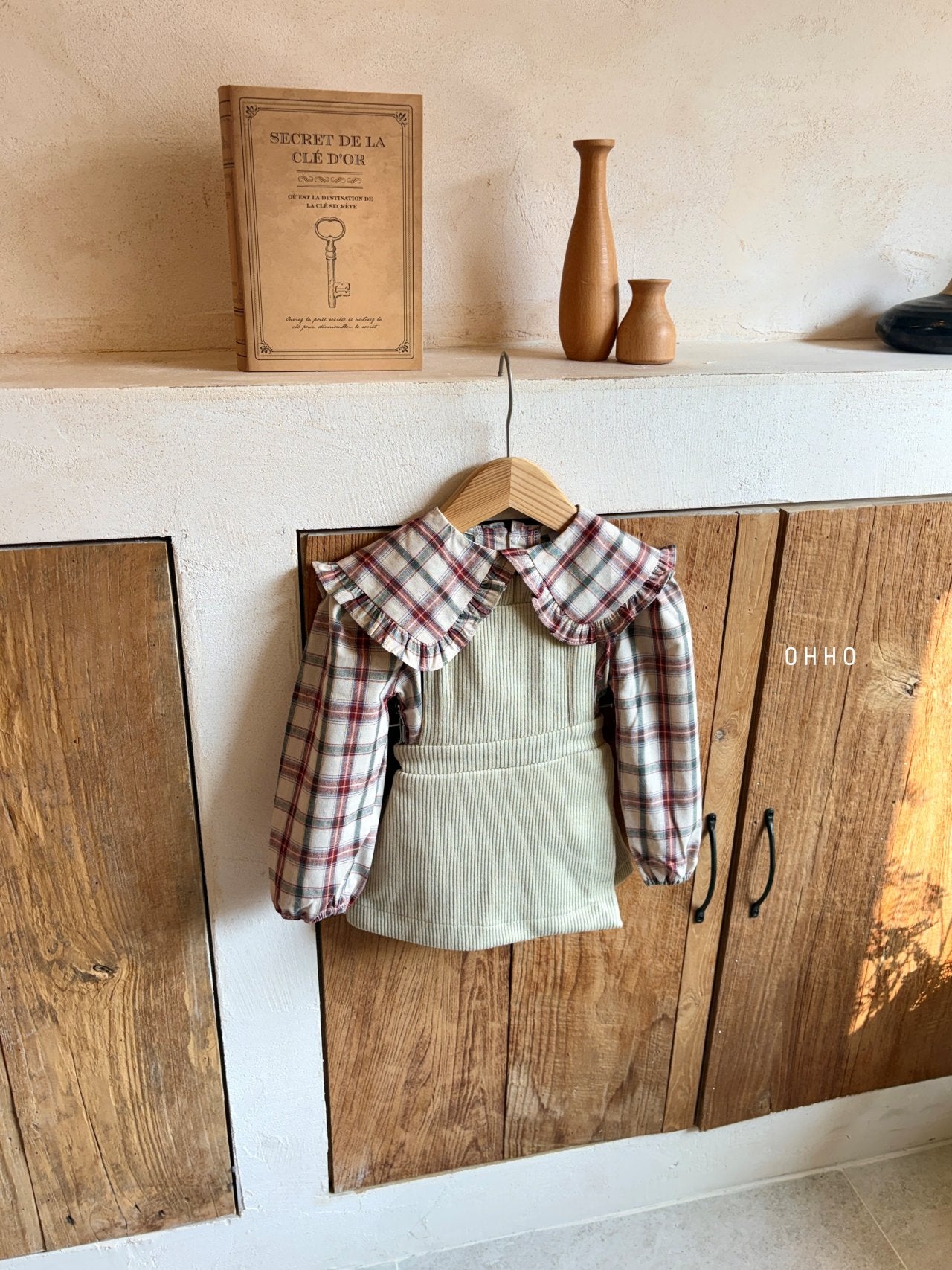 ［ohho］Check frill collar blouse