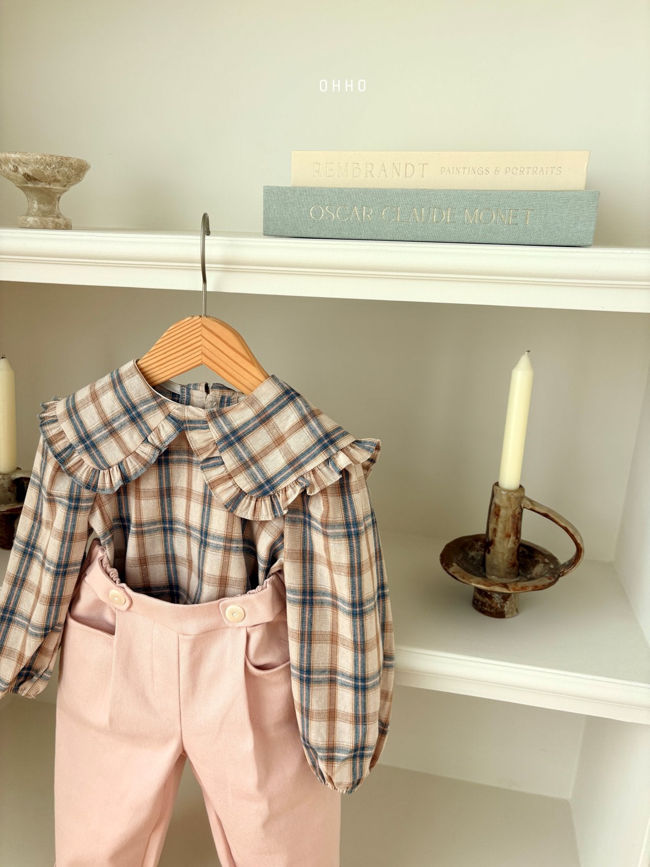 ［ohho］Check frill collar blouse