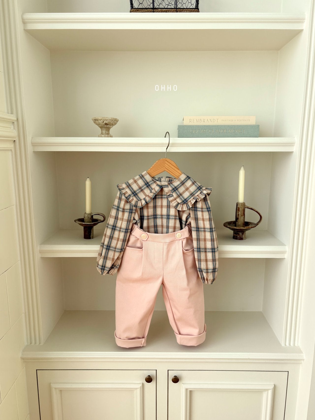 ［ohho］Check frill collar blouse