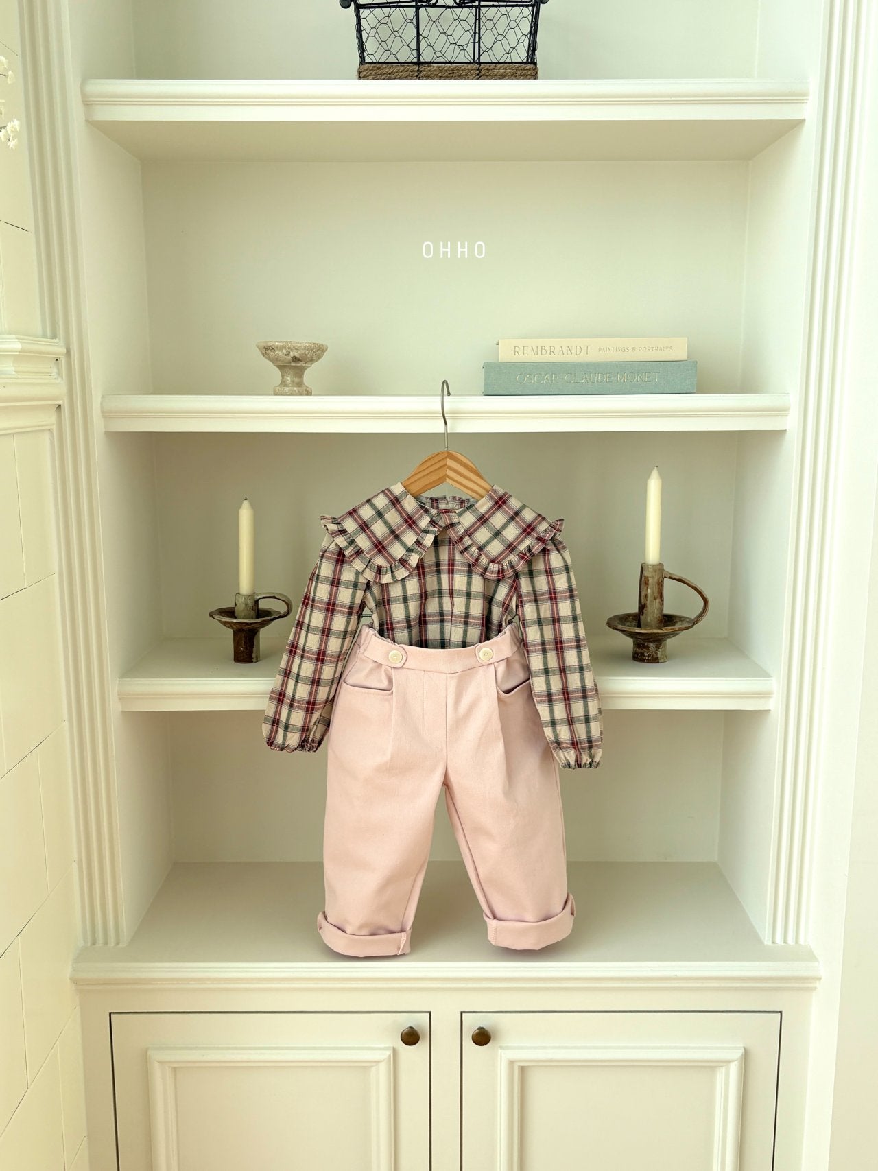 ［ohho］Check frill collar blouse