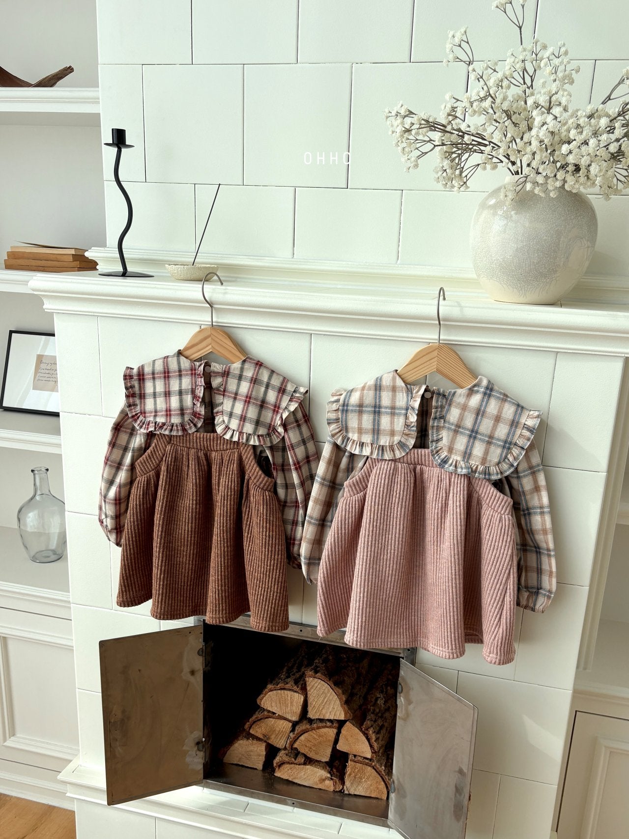 ［ohho］Check frill collar blouse