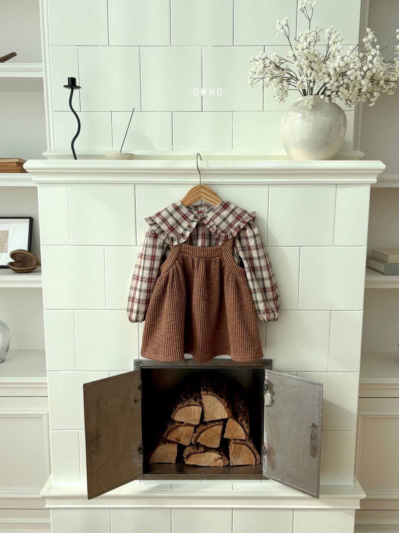 ［ohho］Check frill collar blouse