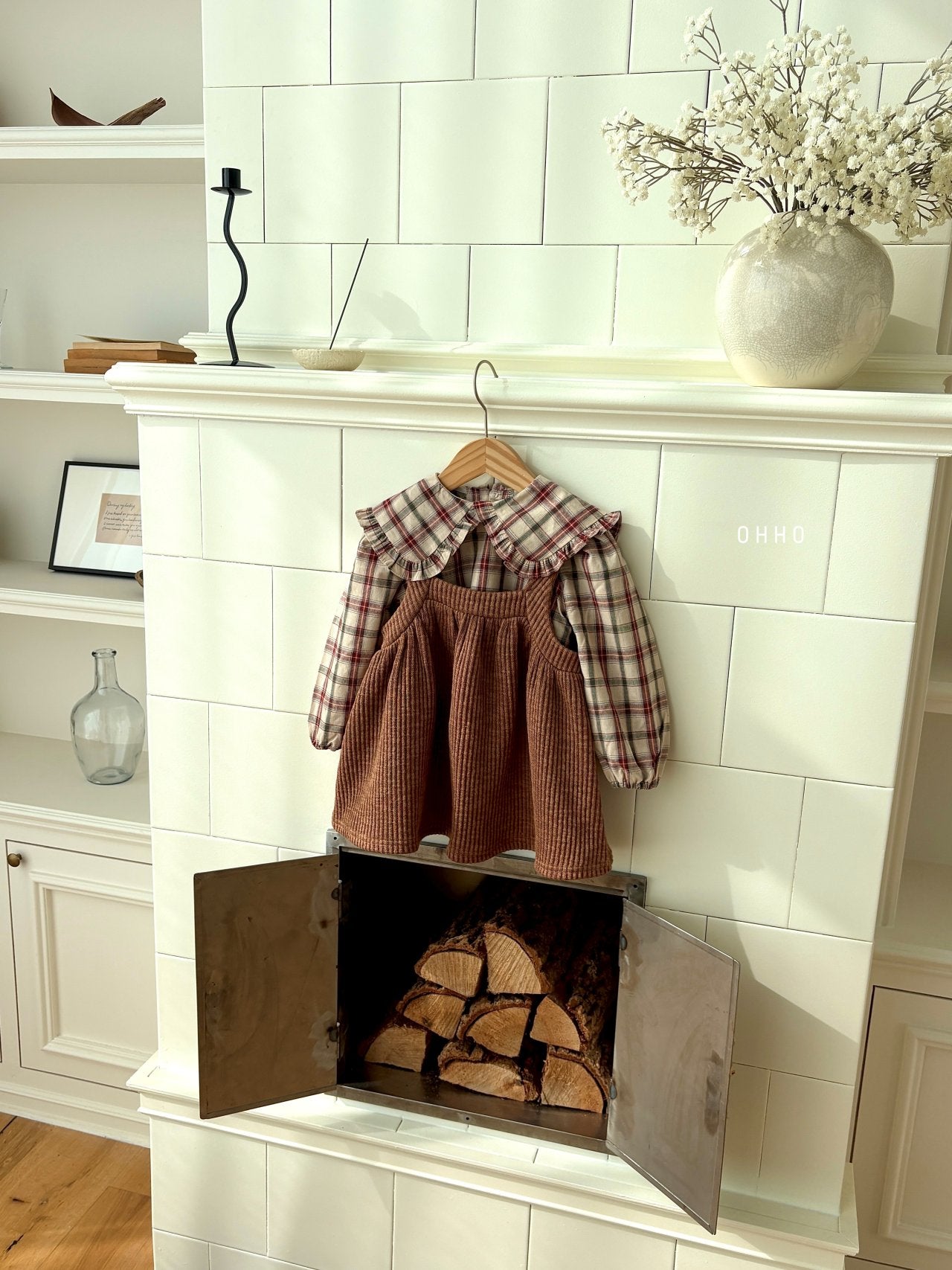 ［ohho］Check frill collar blouse