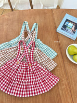 ［ohho］Gingham check suspender skirt