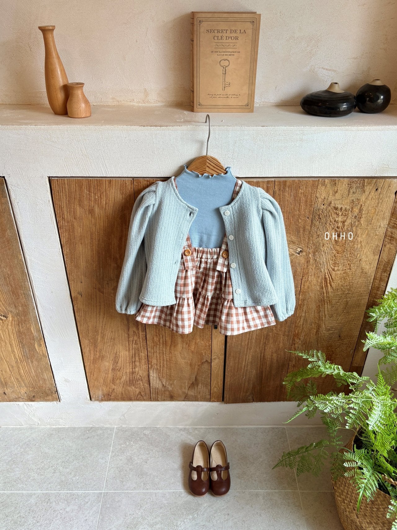 ［ohho］Gingham check suspender skirt