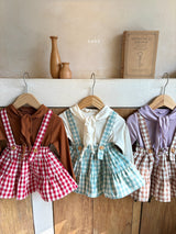 ［ohho］Gingham check suspender skirt