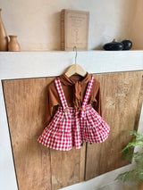 ［ohho］Gingham check suspender skirt