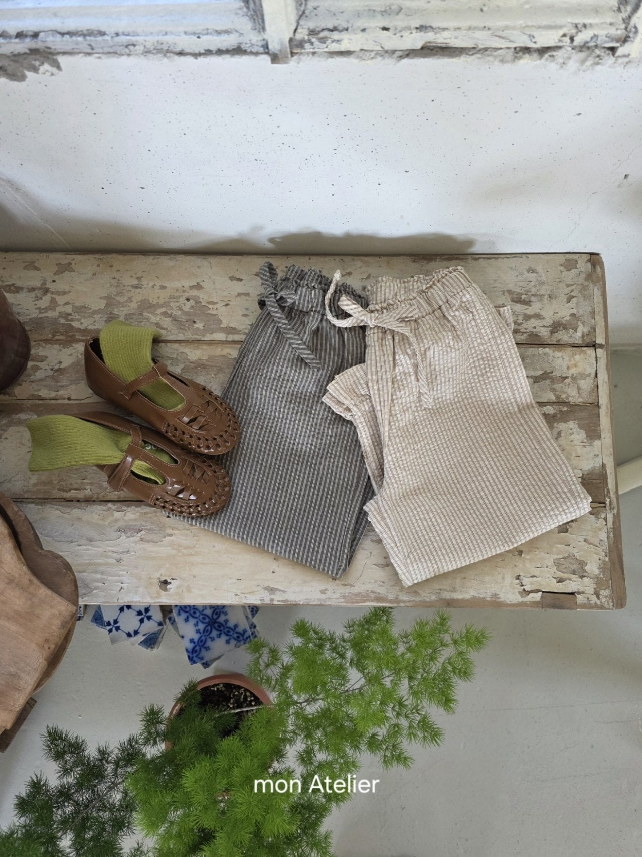 ［mon Atelier］Stripe frill pants