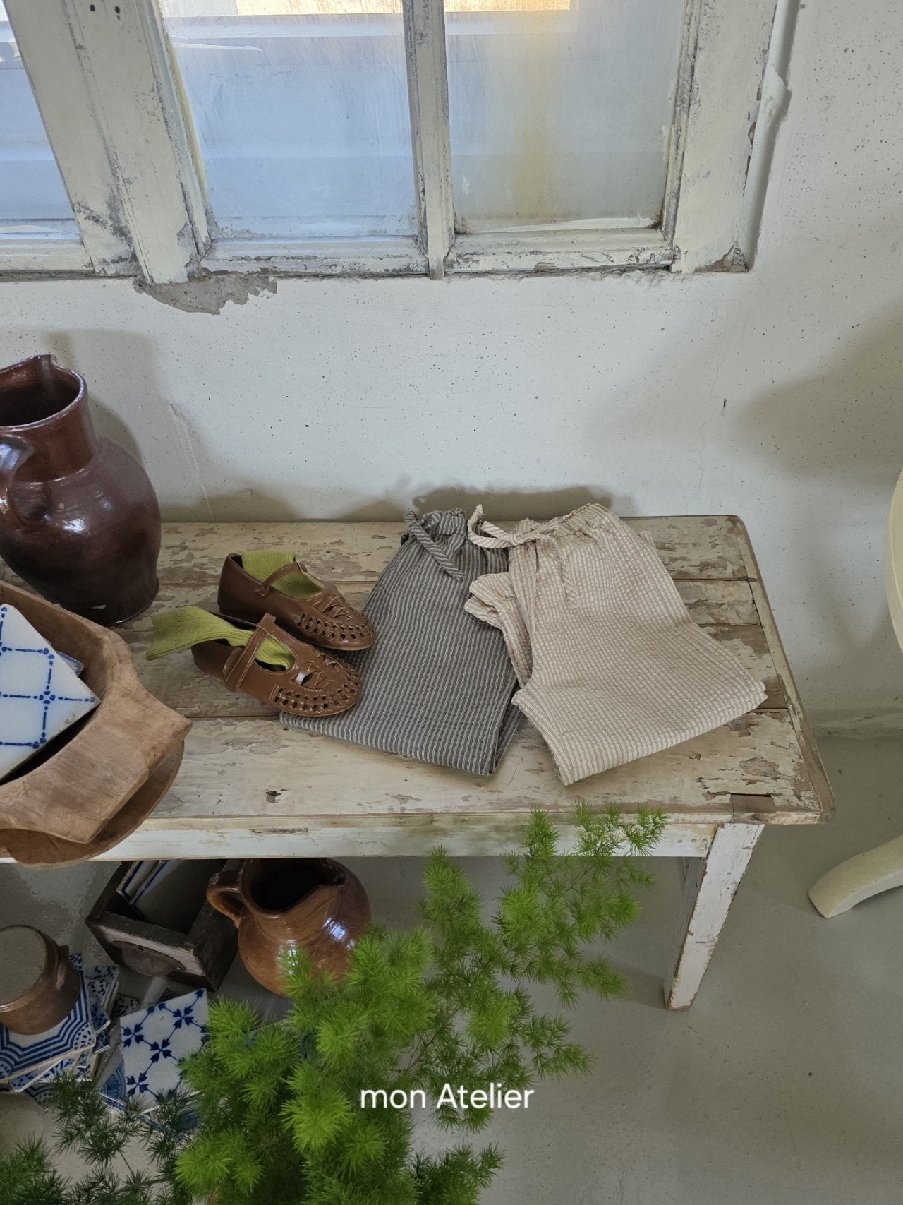 ［mon Atelier］Stripe frill pants