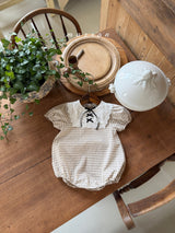 ［marron］Lace up check rompers