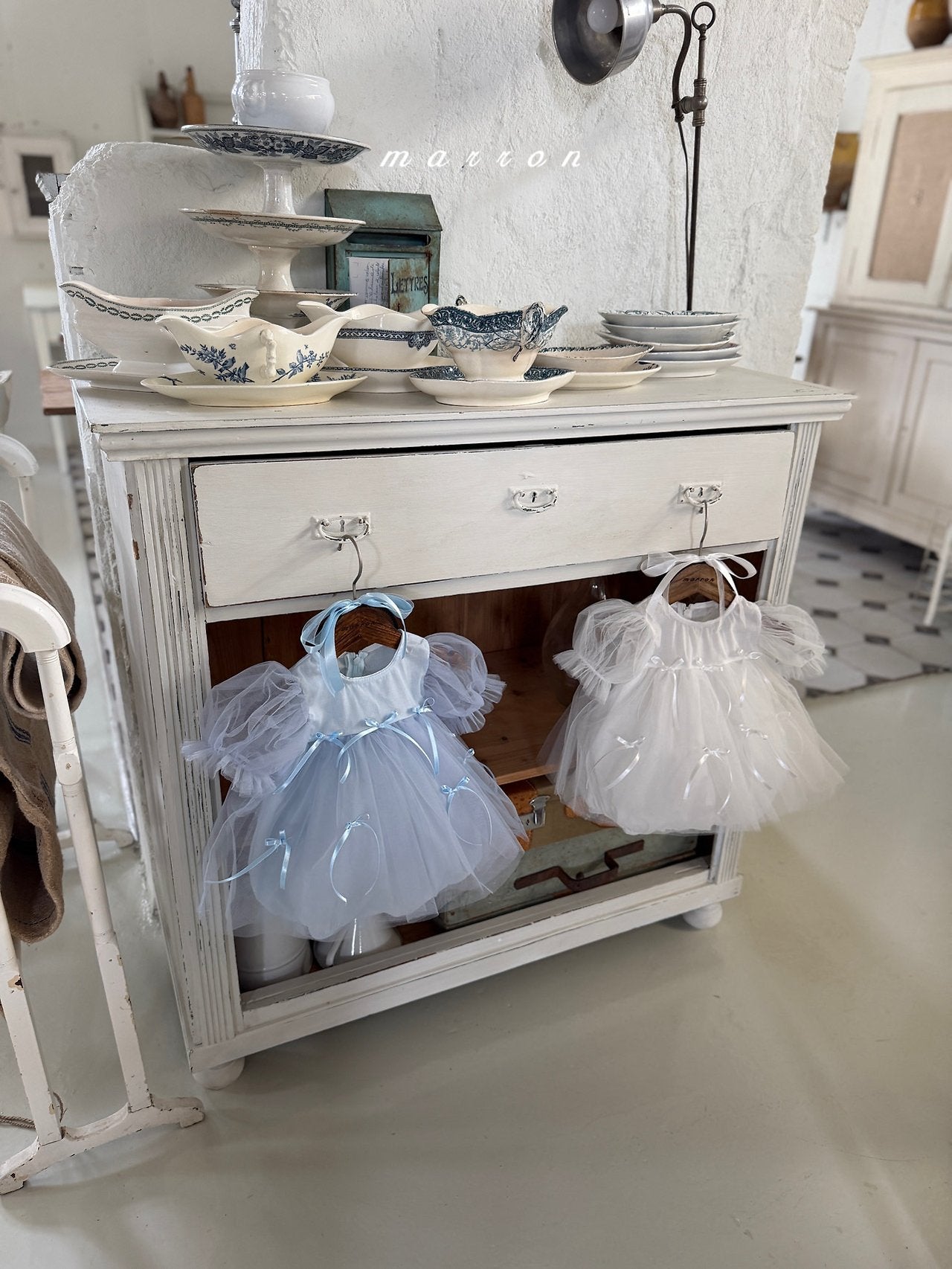 ［marron］Ribbon shasha rompers