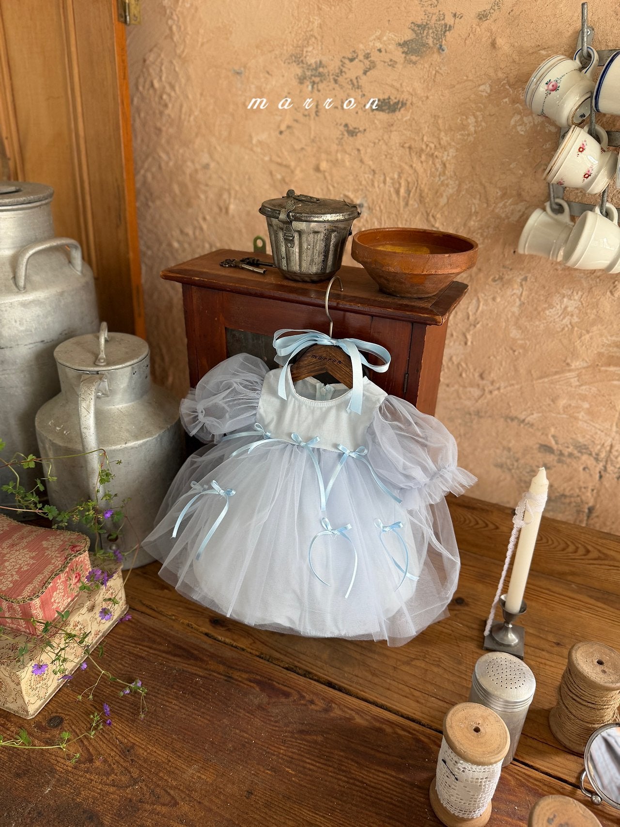 ［marron］Ribbon shasha rompers