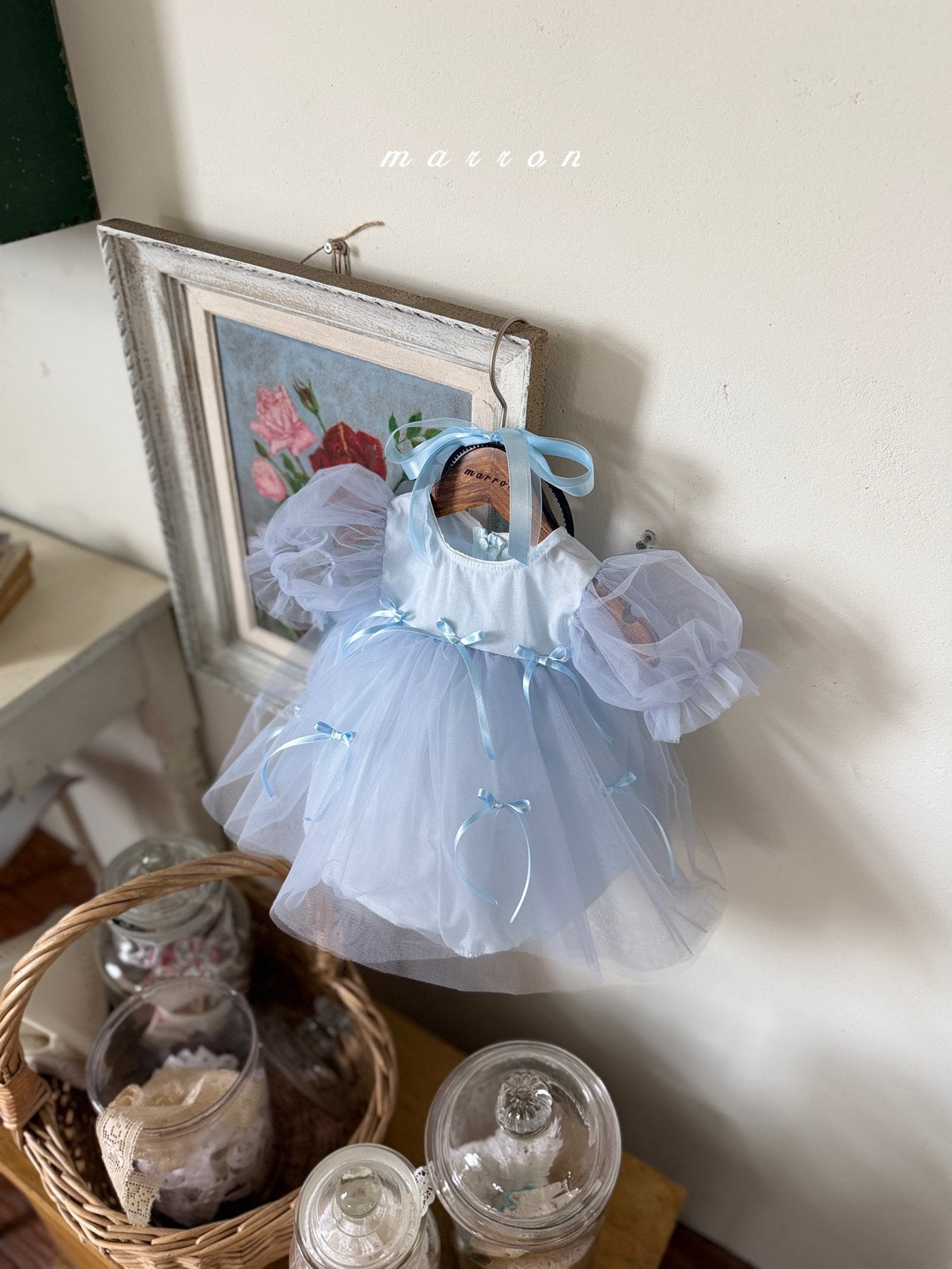 ［marron］Ribbon shasha rompers