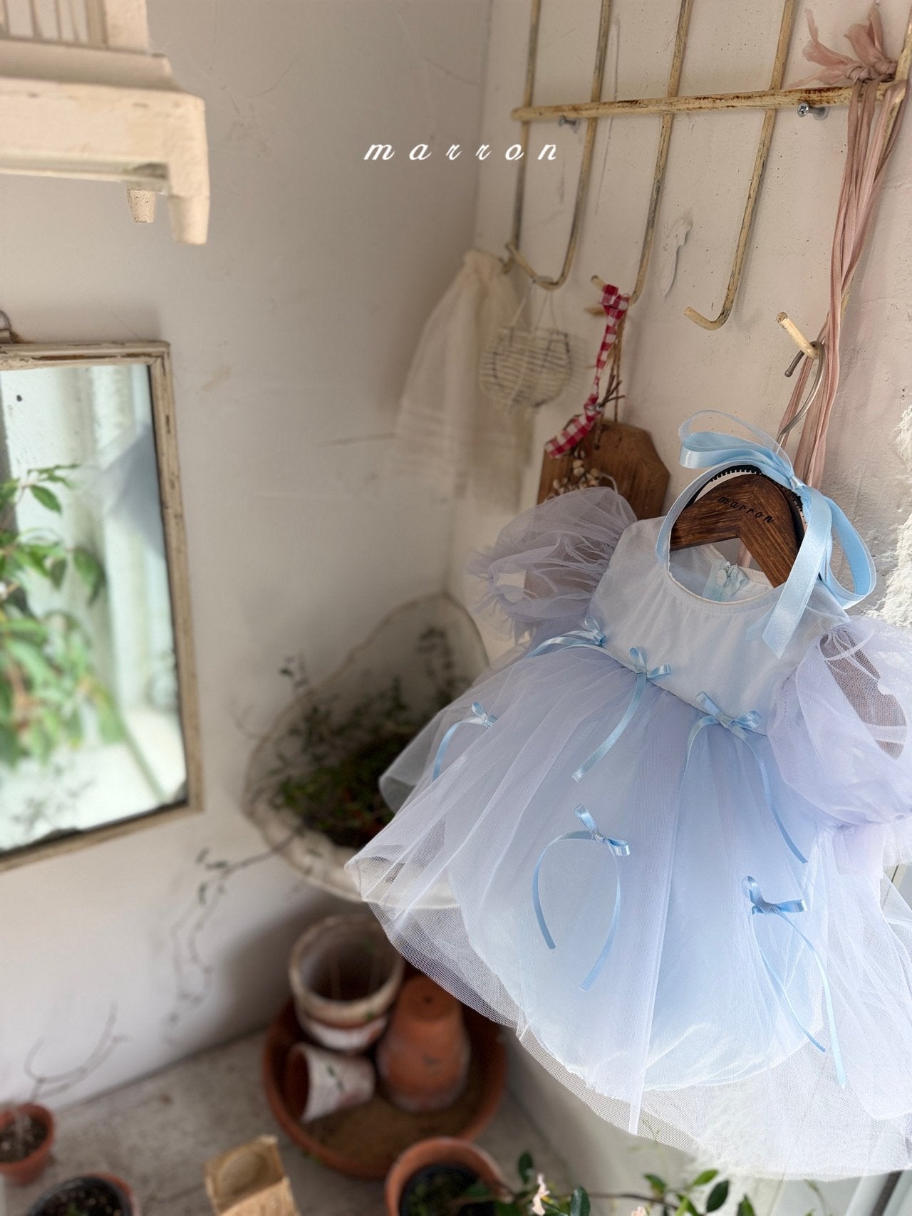 ［marron］Ribbon shasha rompers