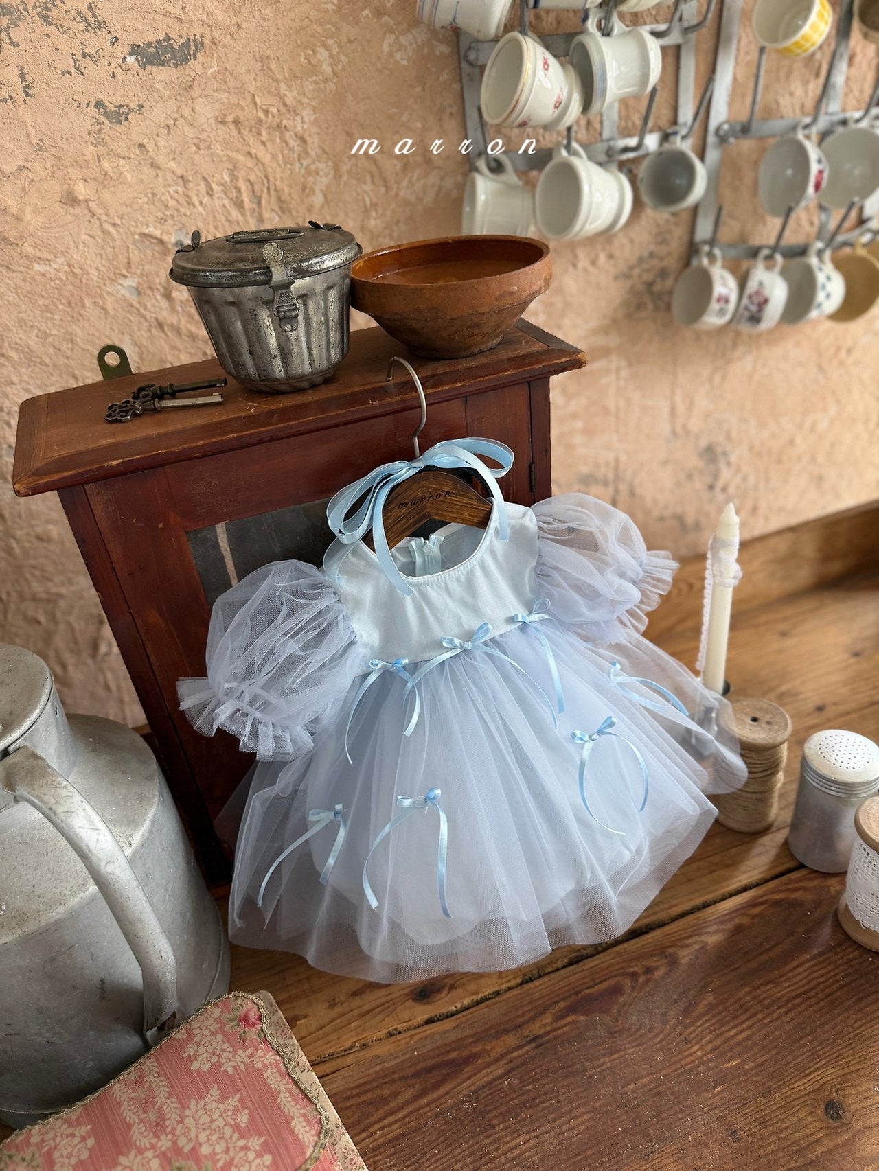 ［marron］Ribbon shasha rompers