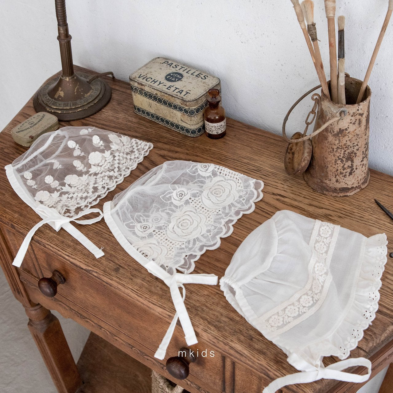 ［mkids］Rosette lace bonnet