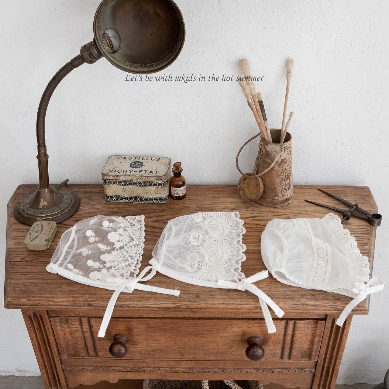 ［mkids］Rosette lace bonnet