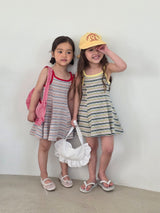 ［ELLY MOLLY］Double strap stripe flare one-piece