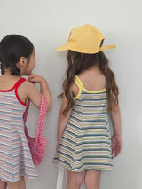 ［ELLY MOLLY］Double strap stripe flare one-piece