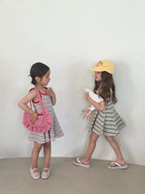 ［ELLY MOLLY］Double strap stripe flare one-piece