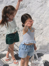［ELLY MOLLY］Salt stripe halter frill tops