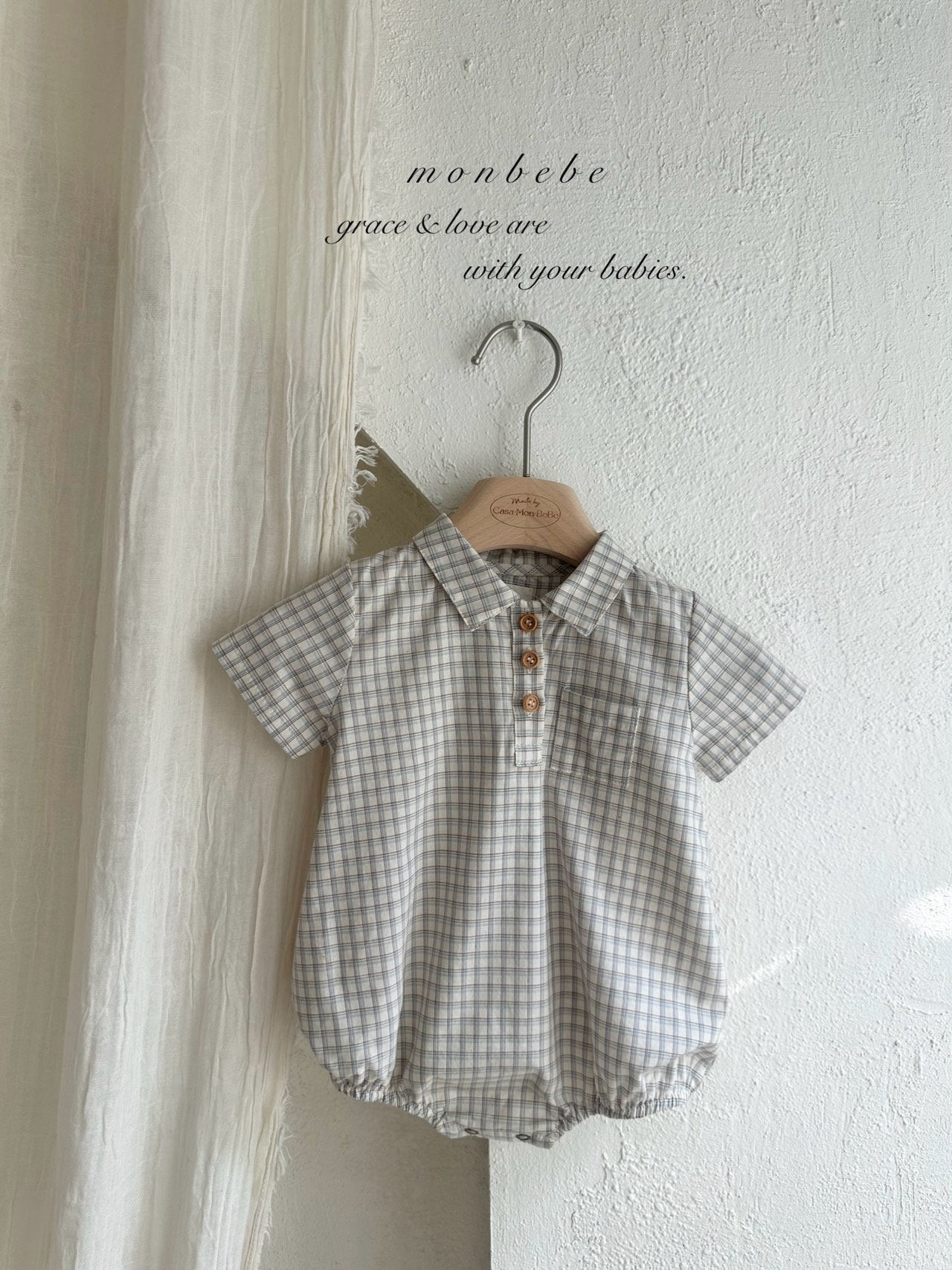 ［monbebe］Leo check rompers
