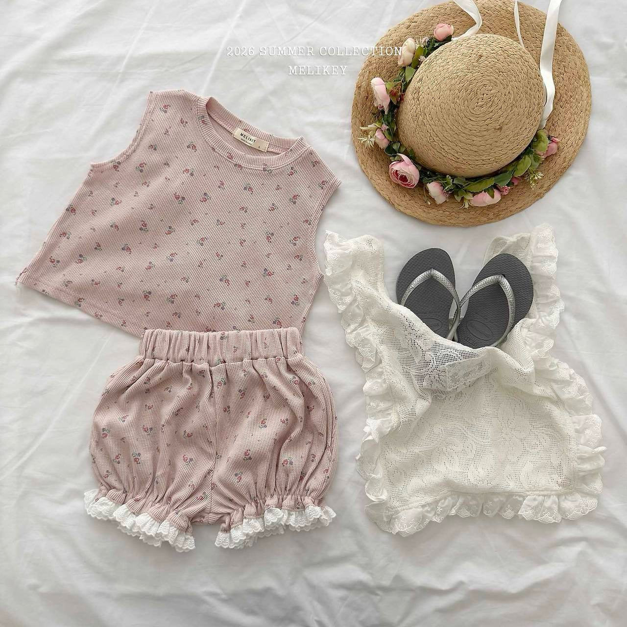 ［Melikey］Flower frill sleeveless tops