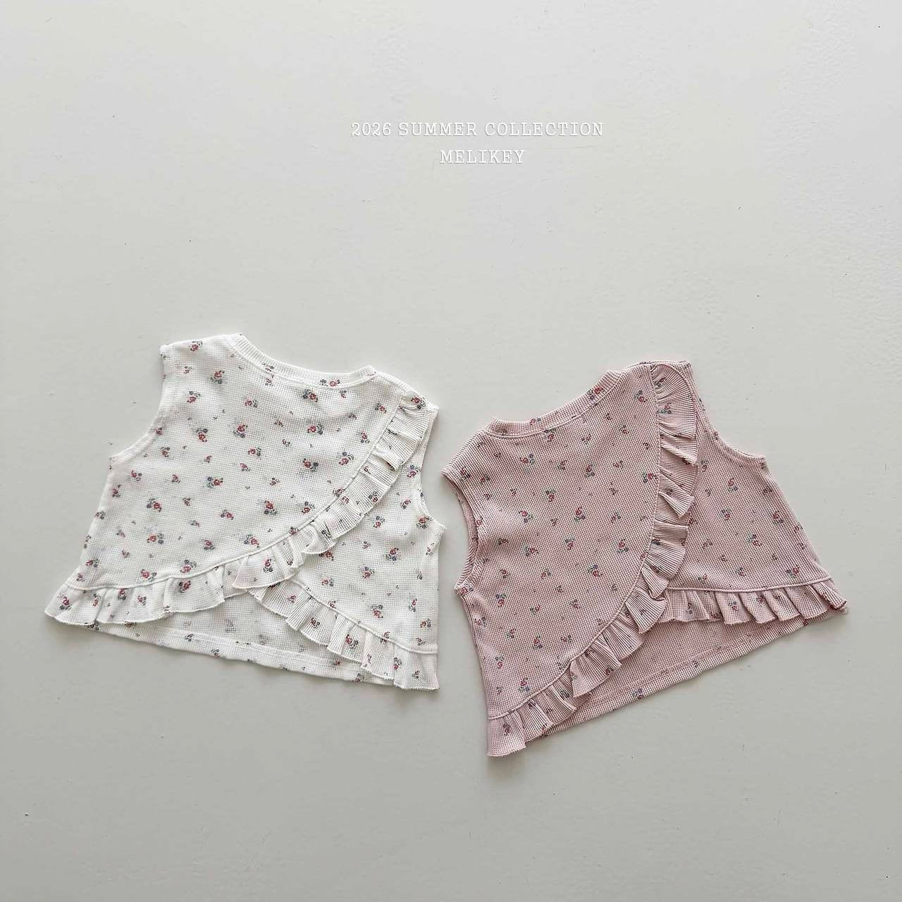 ［Melikey］Flower frill sleeveless tops