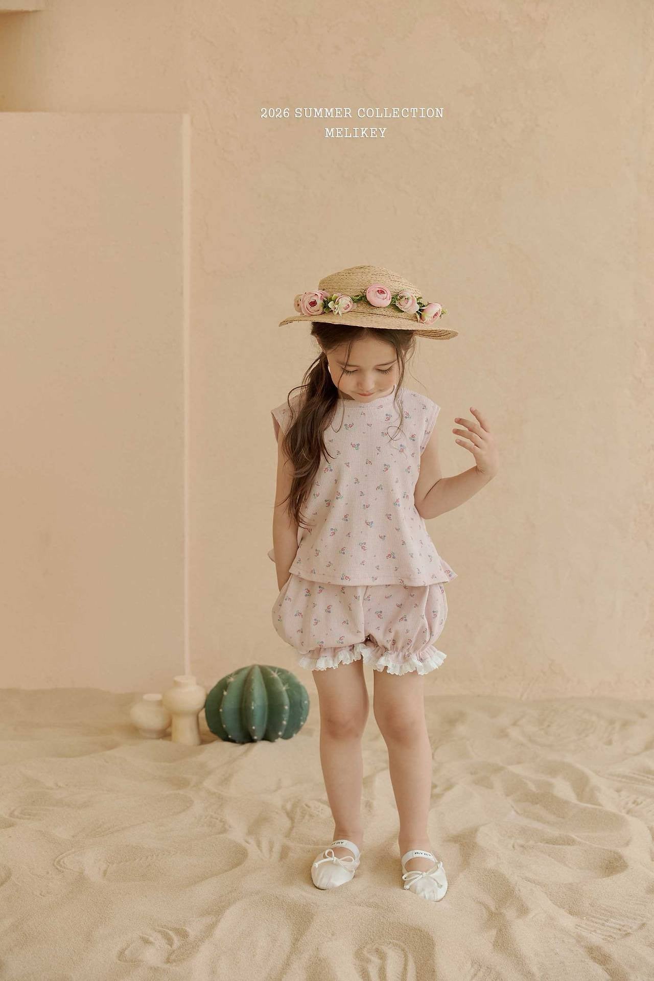 ［Melikey］Flower frill sleeveless tops