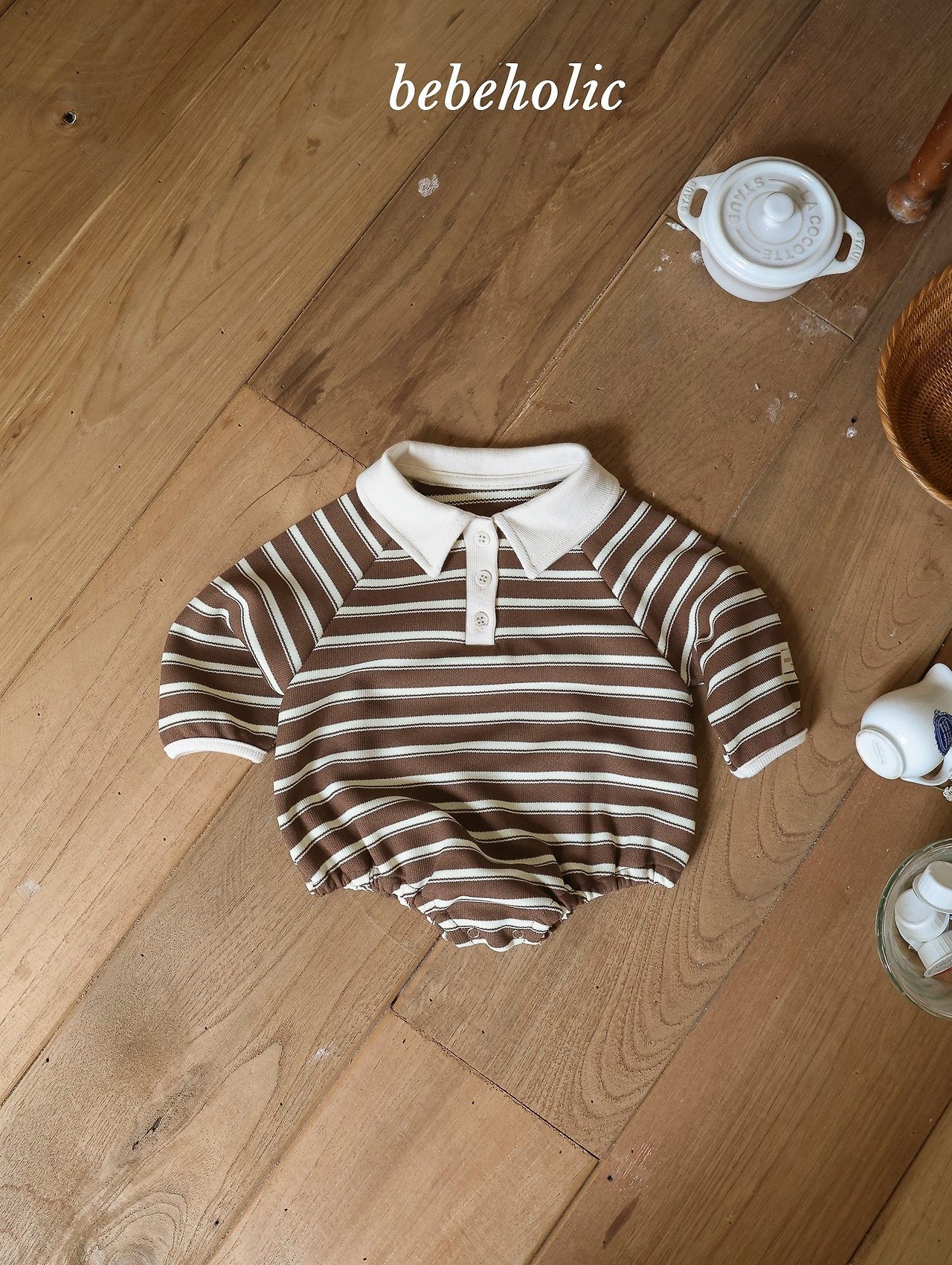 ［bebe holic］Stripe collar rompers
