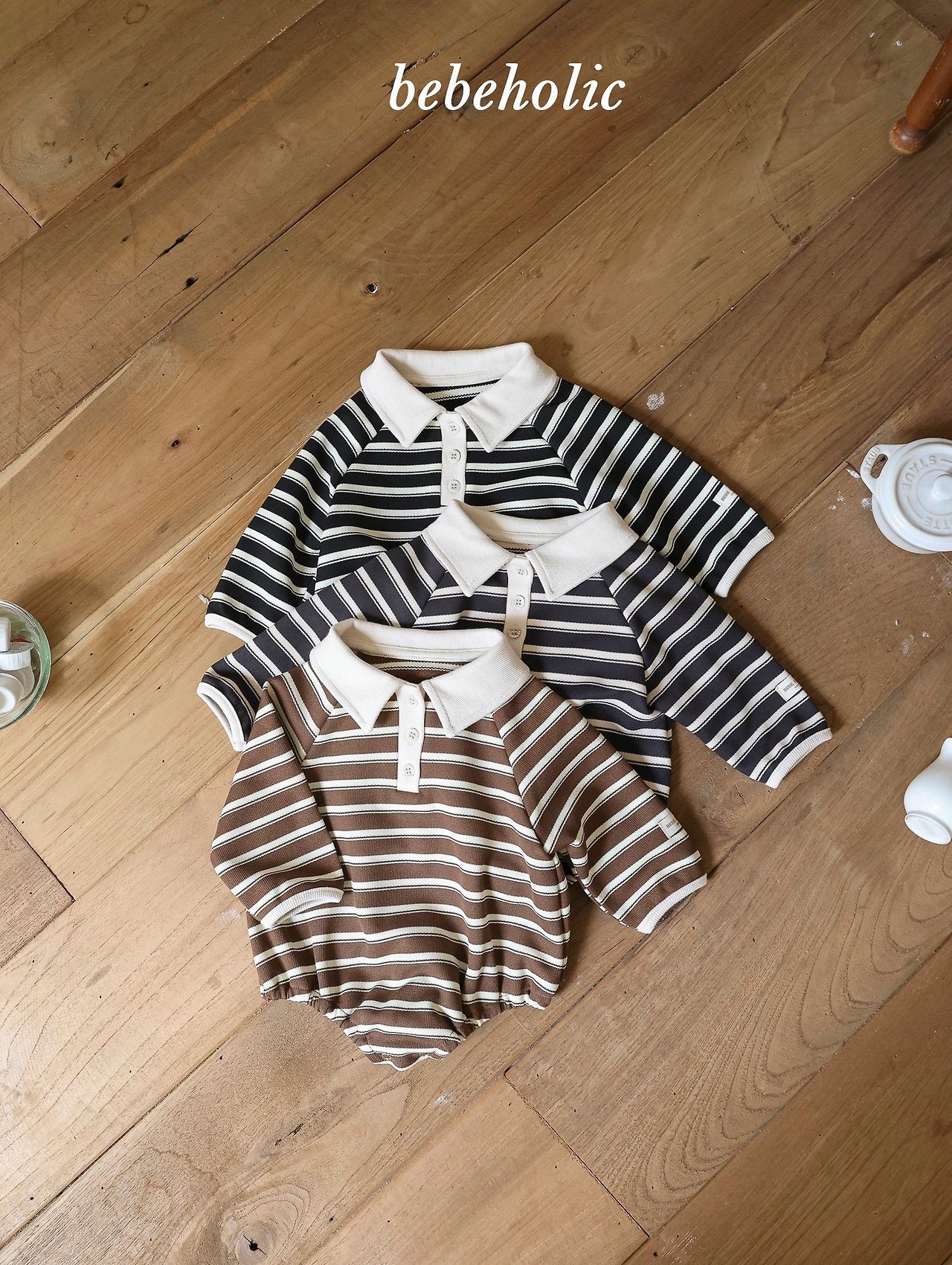 ［bebe holic］Stripe collar rompers