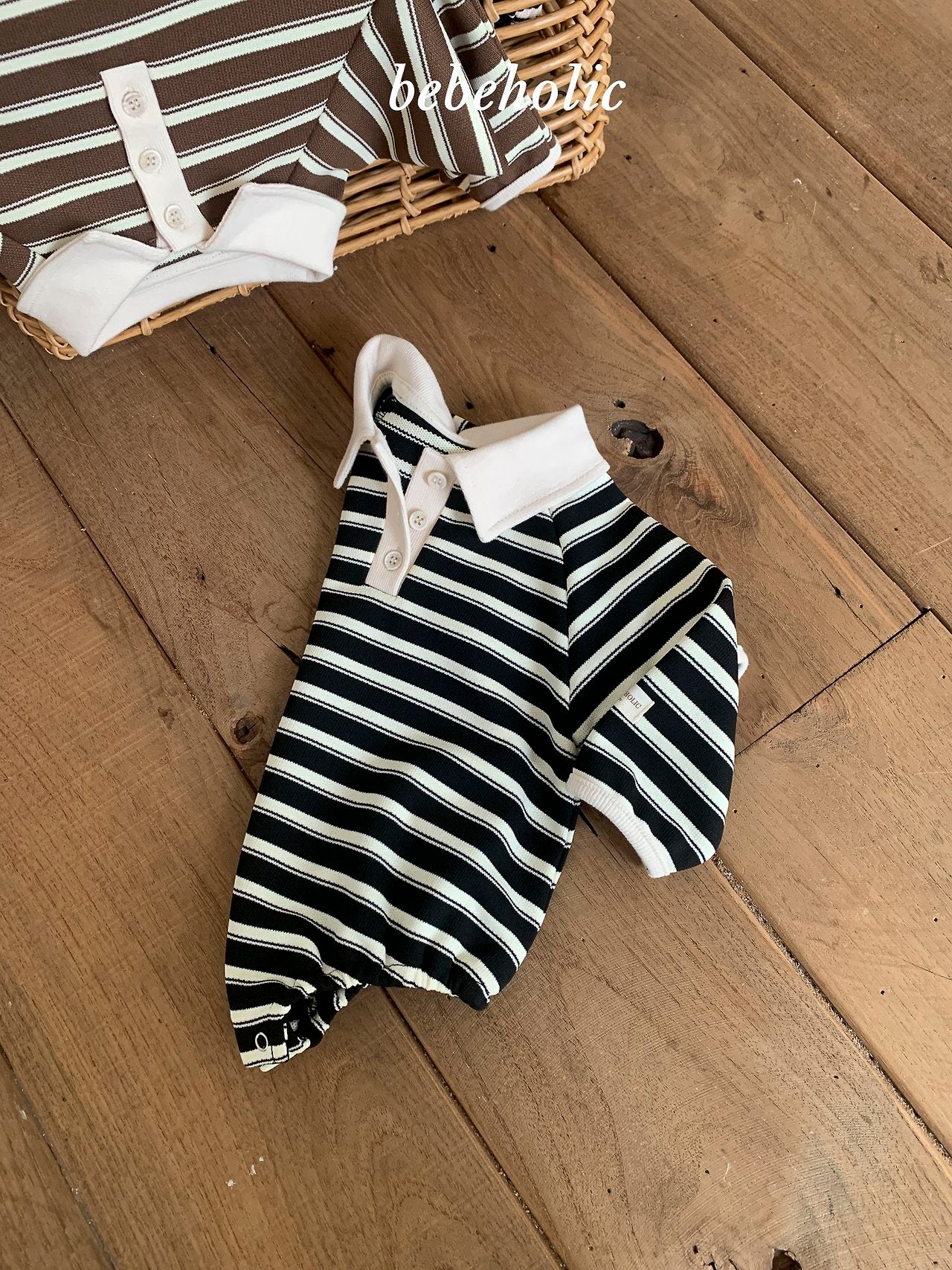 ［bebe holic］Stripe collar rompers