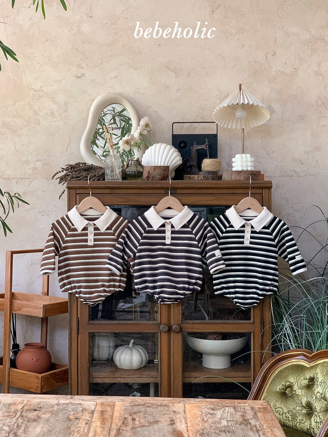 ［bebe holic］Stripe collar rompers