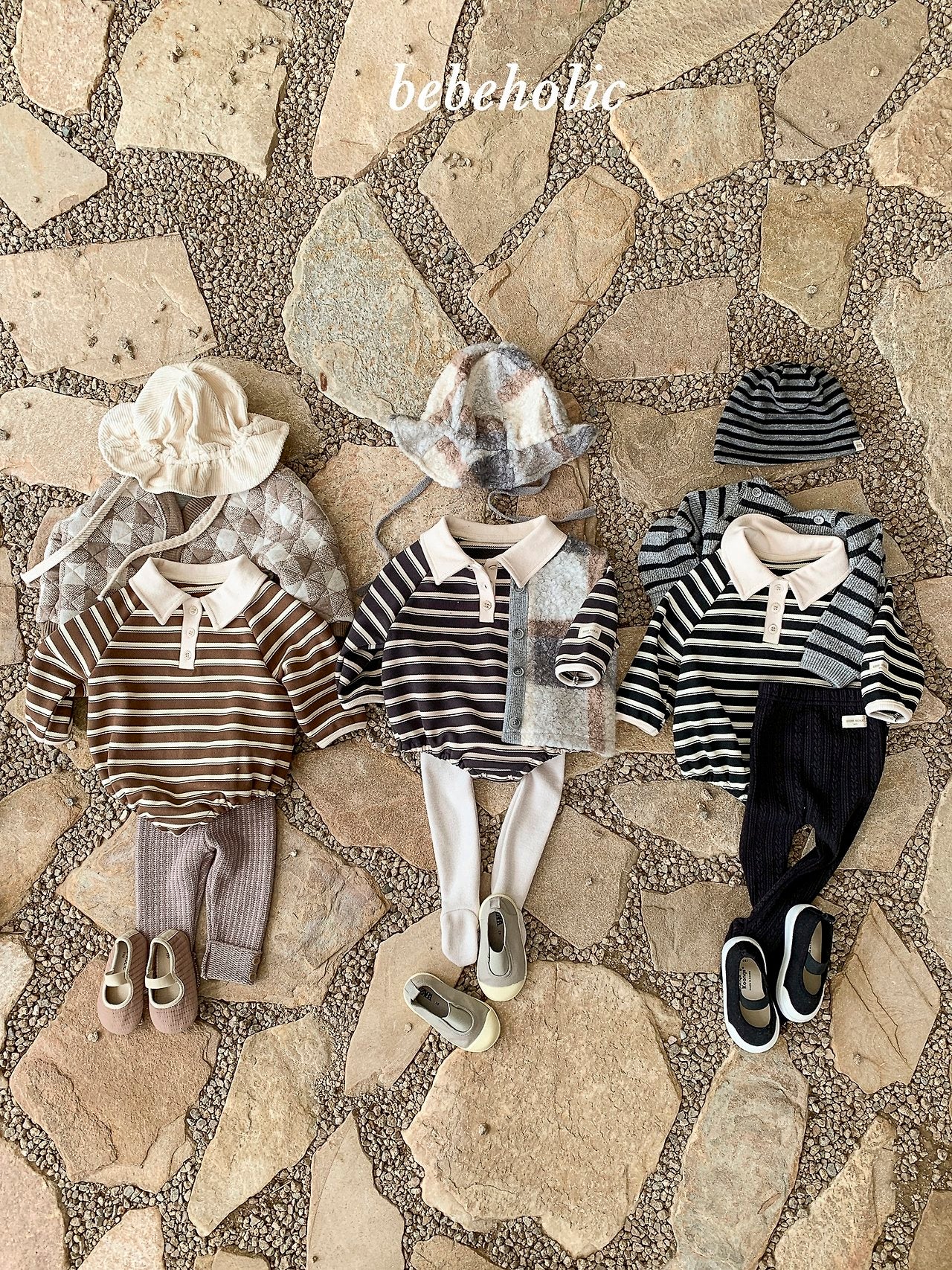 ［bebe holic］Stripe collar rompers